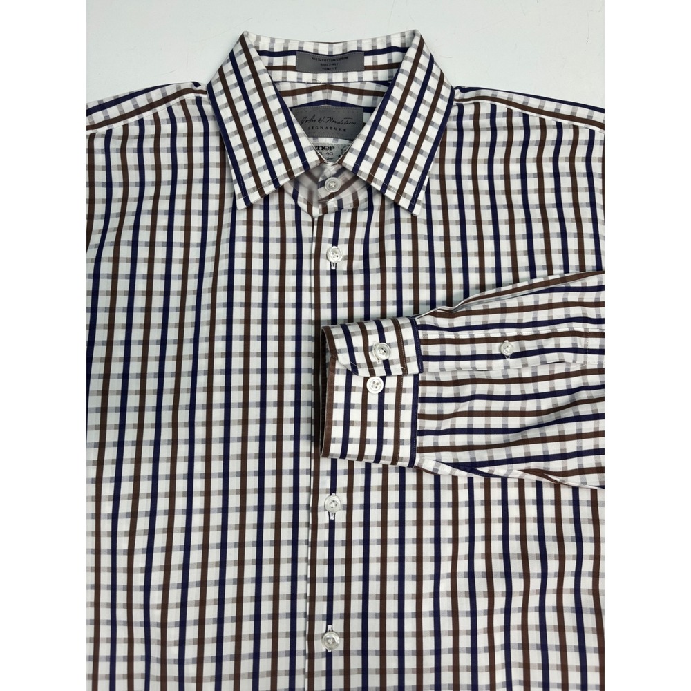 John W Nordstrom Signature Trim Fit Dress Shirt 16 32-33 Getzner Cotton Check
